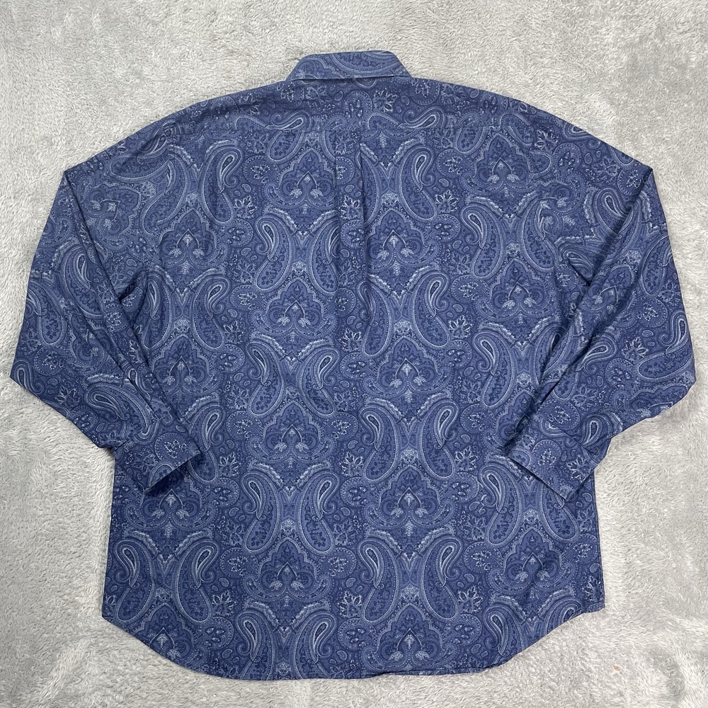 Peter Millar Shirt Mens 2XL Blue Paisley Cotton Long Sleeve Button Front Casual